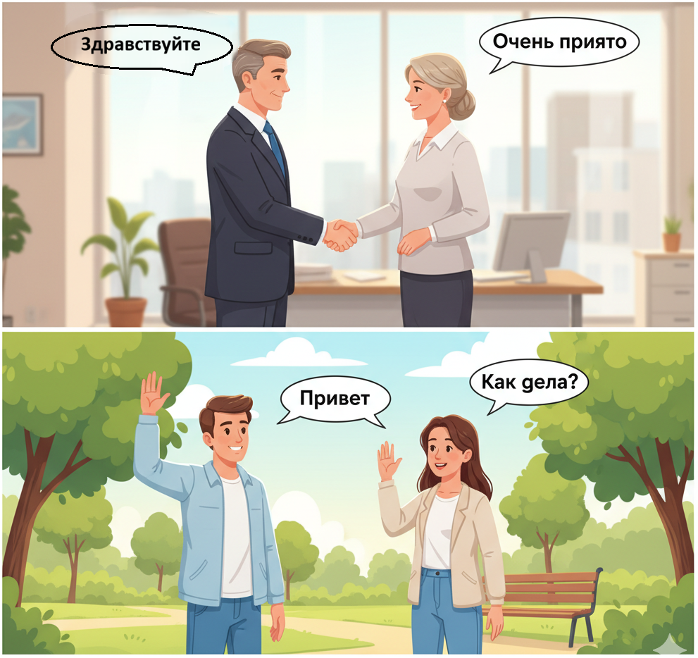 Two people greeting each other
