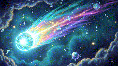 Illustration of a comet and cosmos