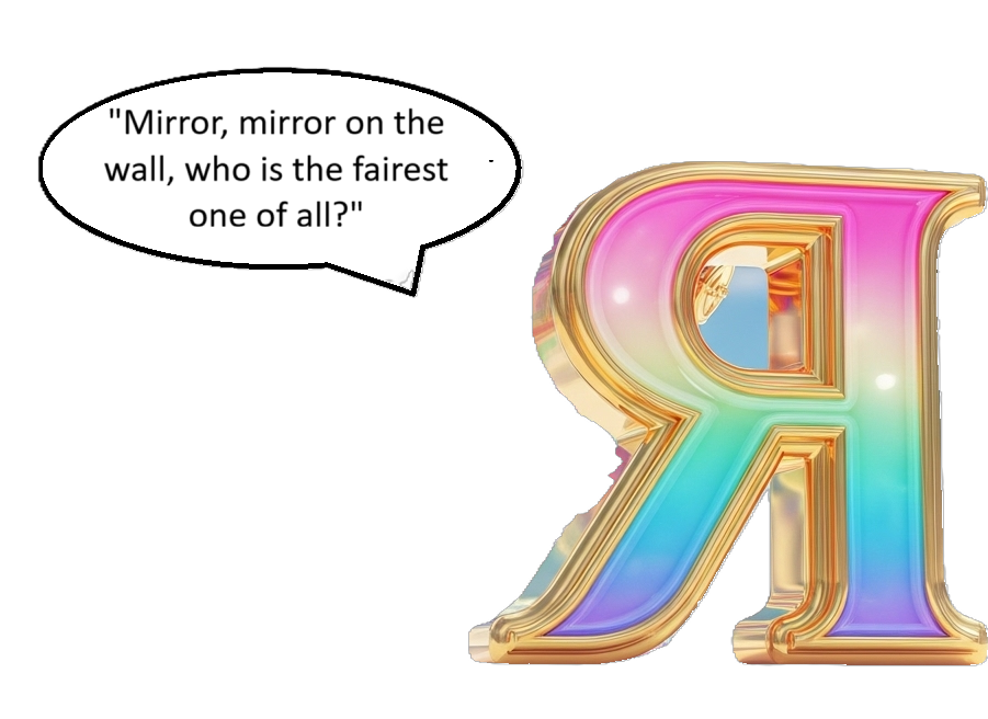 Illustration: Letter Я admiring itself.
