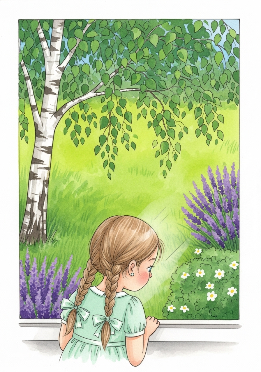 Оля смотрит в окно