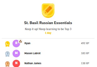 Class leaderboard showing XP totals (screenshot)