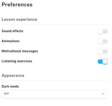 Preferences screen  (screenshot)